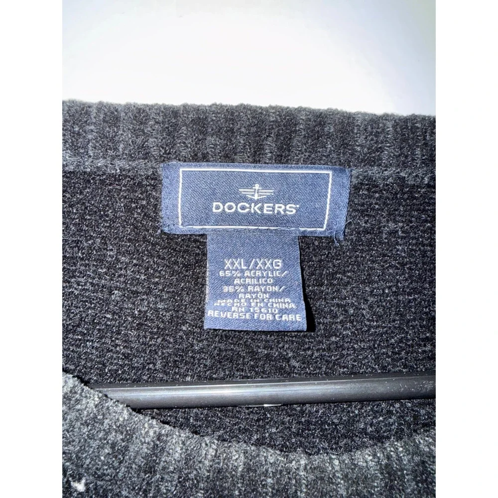 Dockers Mens Argyle Crew Neck Sweater Black Grey Chenille Knit XXL